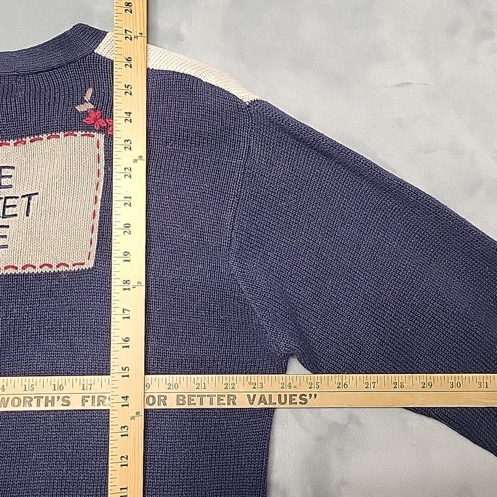 Christopher & Banks Sweater Womens L Blue Cardigan Home Sweet Home House Novelty - Picture 8 of 8